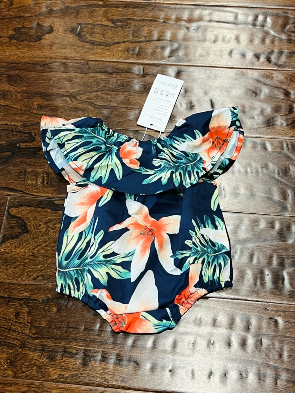 Tropical Floral Baby Romper - Navy & Coral - Picture 3 of 4